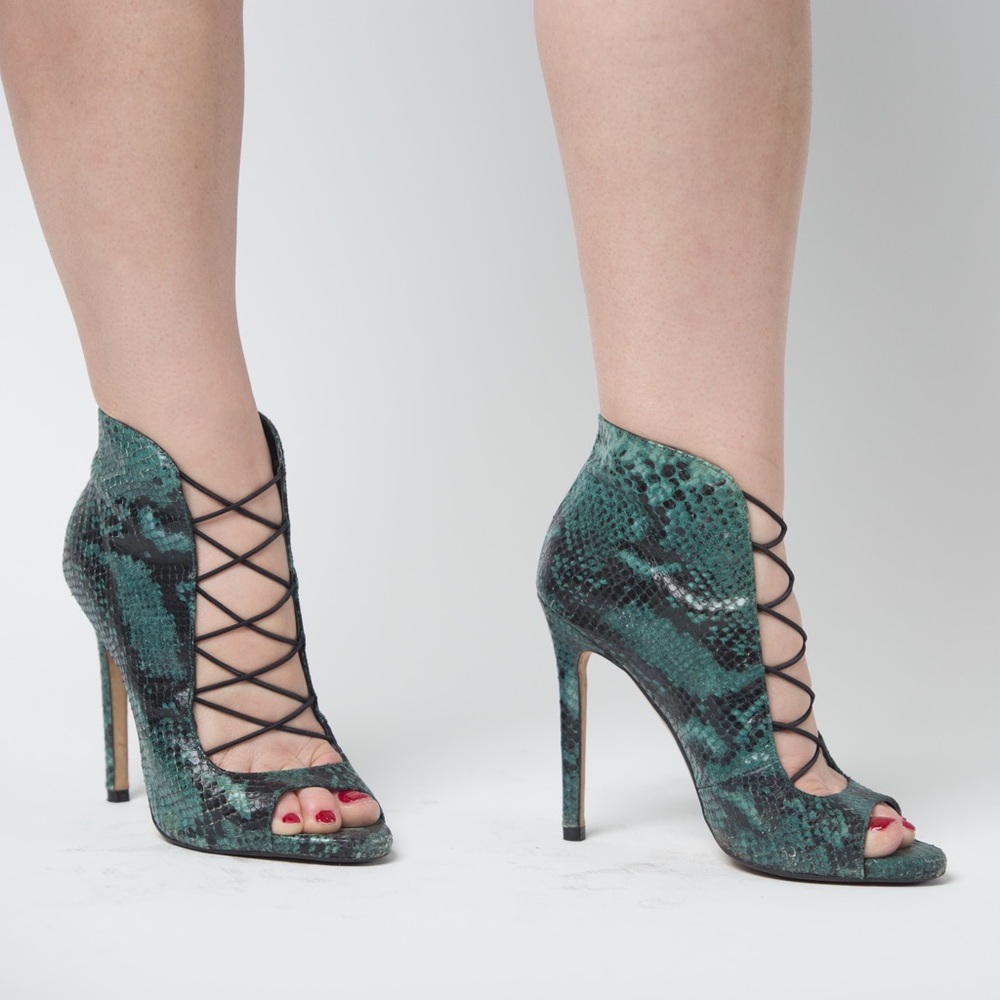 Topshop Green Snake Print Bootie